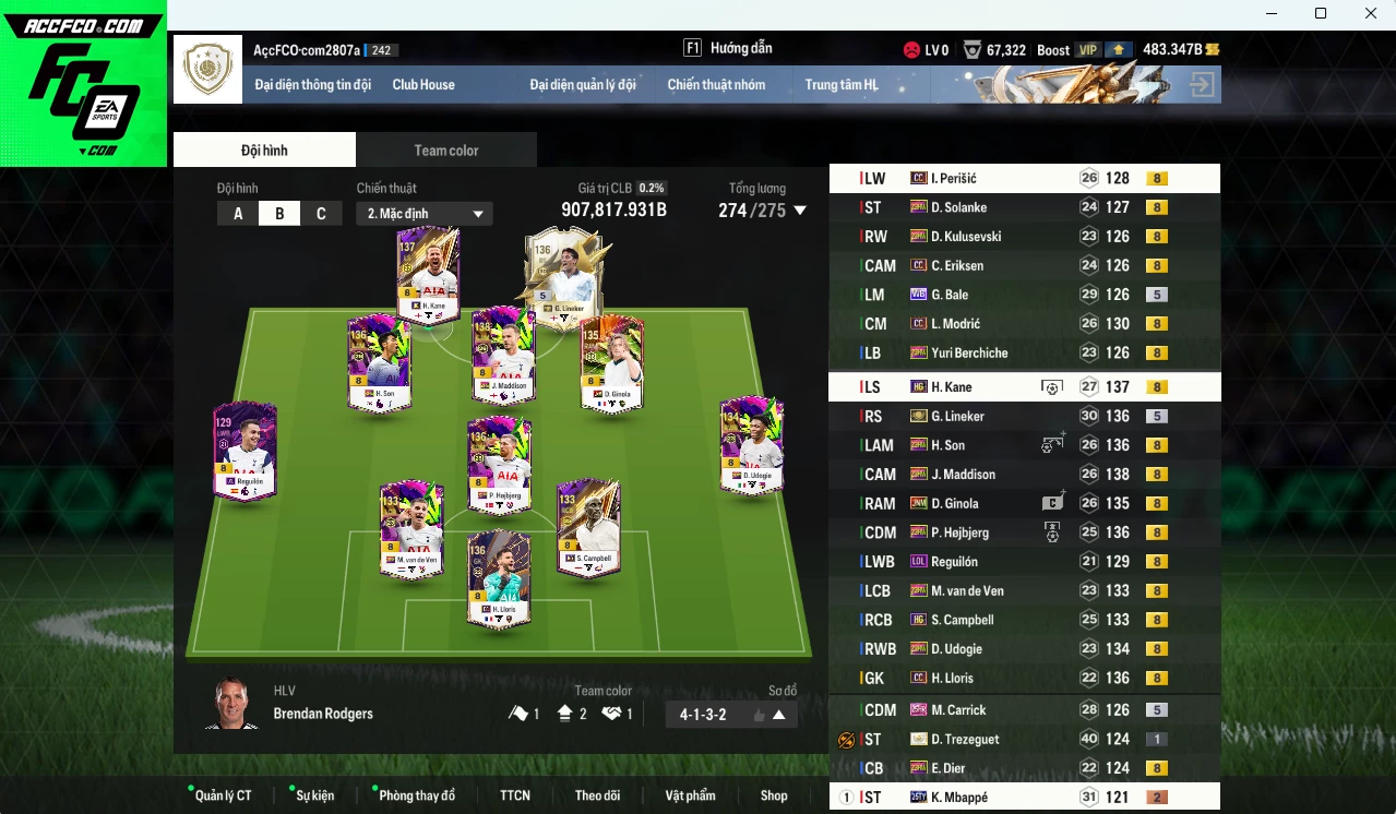 [ACC Rẻ🔥] Tottenham 907.810b có Lineker ITM+5, Maddison 23HW, H. Son 23HW, Kane HG, Perisic CC, Modric CC, Ginola JNM, Hojbjerg 23HW, Lloris CC, Solanke 23HW, Bale WB, Eriksen CC, Carrick 25HR... HLV Xịn